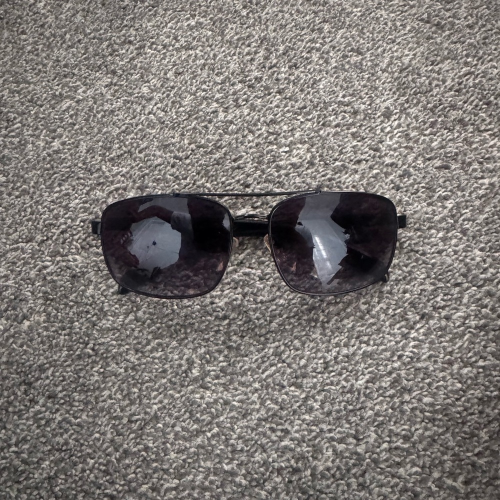 Prada Men's Black Metal Rectangle Sunglasses